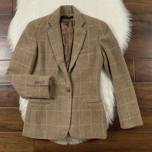 Ralph Lauren Black Label Women's 2 Brown Plaid Lambswool Alpaca Blazer Jacket
